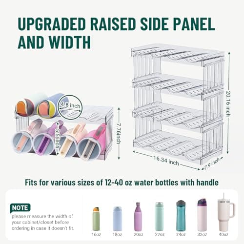 Water Bottle Organizer for Full Stanley 40 oz Tumbler with Handle, Cabinet Kitchen Pantry Organizers and Storage for Owala Stanley Cup Accessories Holder, Patented Stackable Tumbler Organizer Gifts - Thumbnail 3