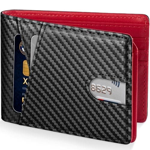 GSOIAX Premium Leather Wallet for Men-Handcrafted Vintage Bifold Wallet with 11 Card Slots,3 ID Windows & 2 Cash Pockets RFID Blocking wallet Gift ideas for Him(Carbon Black+Red) - Image 1