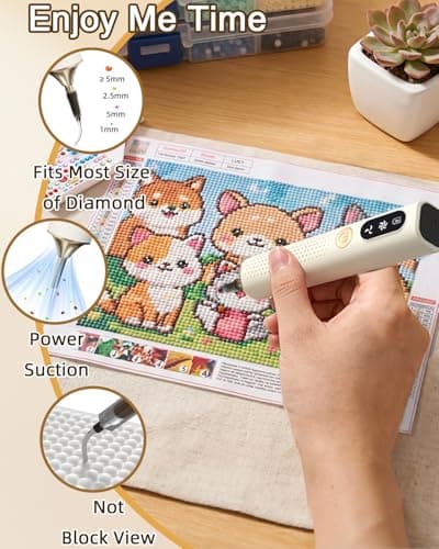 Diamond Art Tools Pen, Electric Diamond Painting Vacuum Pen Cordless & Quiet, Non Interupted Power Suction Modes, Skip Wax, No Block View Diamond Art Accessories for Adults, White - Thumbnail 4