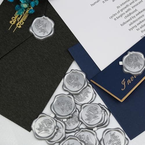 Pilloze 50 Pcs Silvery Wax Seal Stickers - Rose Style, Self Adhesive Wax Seal for Wedding Invitation, Easy Use Good Adhesion, Silvery Rose Envelope Stickers Perfect for Invitation or Seating Chart - Thumbnail 3