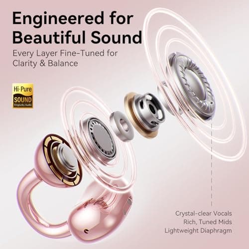 Kinglucky Clip-On Open Ear Earbuds with Detachable Diamond Earrings, Bluetooth 5.4 Open Ear Wireless Headphones for Women, 40H Playtime, Comfortable Small-Ear Fit, Rose Gold - Thumbnail 5
