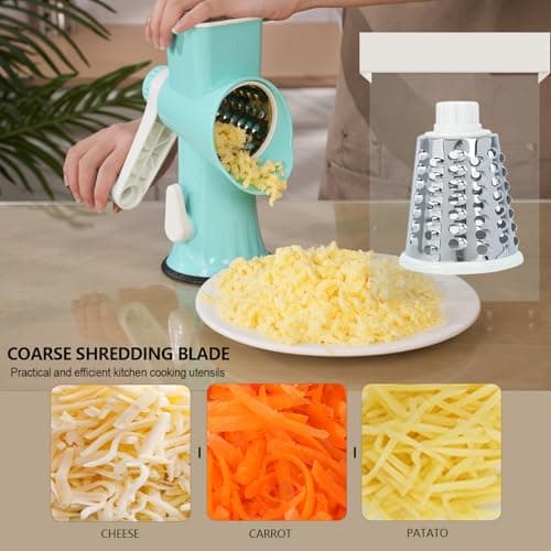 Rotary Cheese Grater with Handle-Versatile Cheese Grater Non-Slip Suction Base,Cheese Shredder & Food Slicer for Cheese,Carrots, Cucumbers,Nuts-Compact & Easy Clean Kitchen Kitchen Tool (blue) - Thumbnail 2