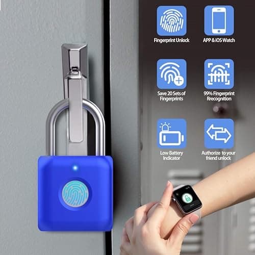 Fingerprint Padlock eLinkSmart Gym Locker Lock for Boys with Phone App iOS Watch Metal Keyless Combination Locks for School Sports Locker Toolbox Hasp Storage Sapphire Blue - Thumbnail 6