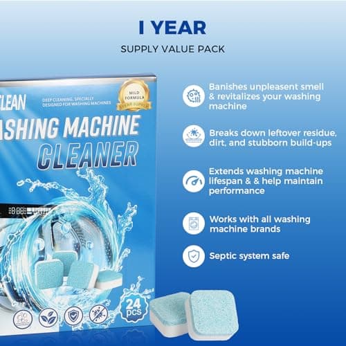 Gihen 24 Washing Machine Cleaner Tablets, Descaler Odor Remover HE Washer - Thumbnail 5