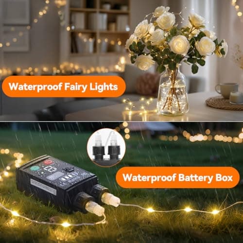 Lakumu 2-in-1 Rechargeable Fairy Lights, 66FT 200 LED Warm White String Lights with Remote & Timer, Waterproof Battery Operated Twinkle Lights for Indoor Outdoor Bedroom Camping Christmas Decorations - Thumbnail 5
