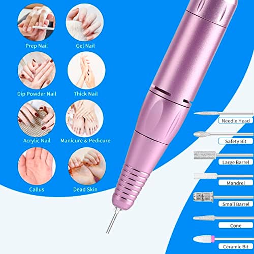 Portable Nail Drill Professional 35000 RPM, MOCOWIND Rechargeable Electric Nail File Machine for Acrylic Gel Polishing Removing, Cordless E-File with Bits Kit for Manicure Salon Home, Blue & Purple - Thumbnail 2