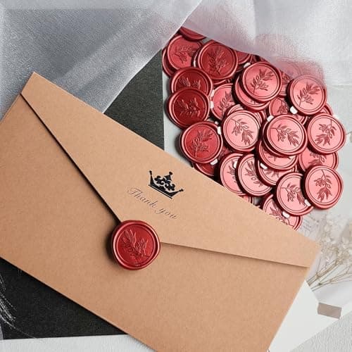 Pilloze 50 Pcs Red Wax Seal Stickers Self- Adhesive Wedding Invitation Seal Stickers, Perfect for Invitation Cards, Envelopes Christmas Cards, Gift Wrapping, Party Menu Decor - Thumbnail 4