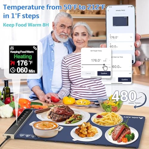 Warming Mat for Food, House Warming Gifts New Home, Birthday Gifts for Mom Dad Women Men, 15"x23.6" Chafing Dishes for Buffet with APP Controller, Multiple Temperature and Timer Levels, Blue - Thumbnail 3