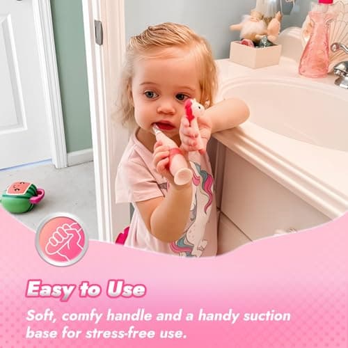 Papablic Toddler Sonic Electric Toothbrush Kids for Ages 1-3 Years, Baby Electric Toothbrush with Cute Unicorn Cover and Smart LED Timer, 4 Brush Heads (Doris) - Thumbnail 6