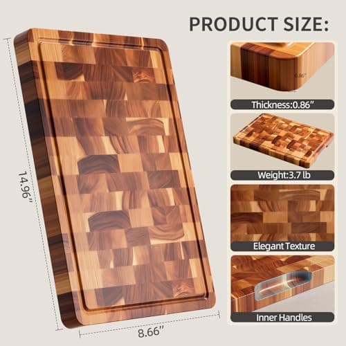 Lavstow Acacia Wood Cutting Board for Kitchen, Large Solid Wood Chopping Board with Grooves & Handles, for Meat, Vegetables, Fruits, Fruits 14.96" x 10.24" x 0.87" - Thumbnail 3