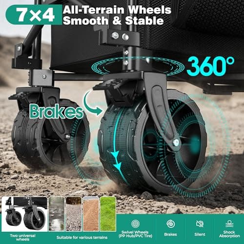 SUNNYFEEL 300L Wagon Cart Foldable - 550LBS Heavy Duty Collapsible Wagon with Big All-Terrain Wheels, Utility Folding Cart for Camping, Grocery, Shopping, Beach, Outdoor Activities, Black - Thumbnail 4