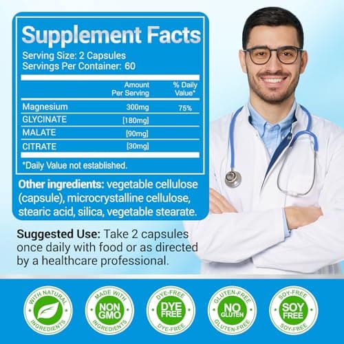 ASSR Triple Magnesium Complex – 300mg Magnesium Supplement with Glycinate, Malate & Citrate – Supports Relaxation, Muscle & Nerve Function – High Absorption, Vegan, Non-GMO, 120 Capsules - Thumbnail 2
