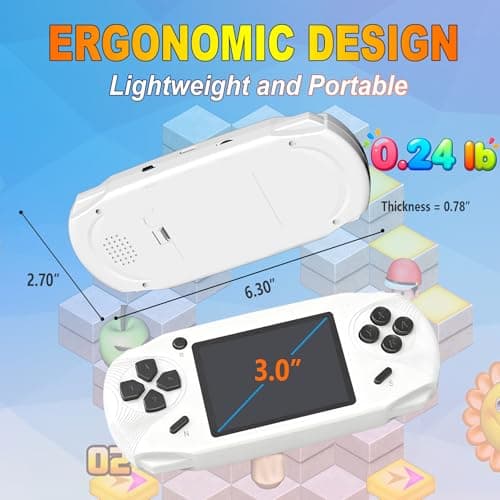 Beijue 16 Bit Handheld Games for Kids Preloaded 220 Retro Video Games with 3.0'' Large Screen Portable Rechargeable Electronic Gaming Player Toy Gifts for Boys Girls (White) - Thumbnail 6