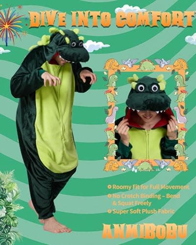 ANMIBOBU Unisex Adult Onesie Pajamas Animal Cosplay Halloween Costume One Piece Plush Sleepwear Homewear(Snappy Croc-S) - Thumbnail 3