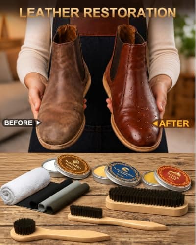 Jevvu Shoe Cleaning Kit, Saddle Soap, Mink Oil & Waterproof Wax, 10 PCS Boot Cleaner for Leather Cowboy Boots, Shoes, Work Boots and Tack, Shoe Shine Kit with Horsehair Brushes, Polish Cloths & Towel - Thumbnail 4