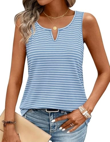 JUSTFASHIONNOW Striped Tank Top for Women Sleeveless Blouses Dressy Casual V Neck Shirts Cute Summer Tops Trendy Outfits(Striped Blue, X-Large) - Thumbnail 2
