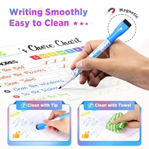 Chore Chart for Kids with 8 Markers, 2 Pack 8"x12" Dry Erase Chore Chart for Multiple Kids, Behavior Chart for Kid at Home, Responsibility Chart for Children/Teens/Adults, Magnetic White Chore Board - Thumbnail 5