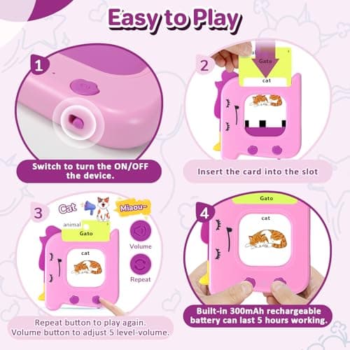 Spanish and English Talking Flash Cards for Toddlers 1 2 3 4 5 6 Year Olds, 420 Sight Words, Montessori Learning Toys, Pocket Speech Therapy Toys, Sensory Preschool Educational Birthday Gift - Thumbnail 3