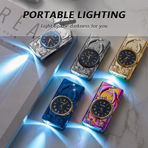 BABOBIU Electric Lighter USB Rechargeable Lighter Windproof Cool Dolphin Lighters Flameless Portable Arc Lighters with Portable Flashlight Gift for Men, Boyfriend, Husband (Silver) - Thumbnail 5
