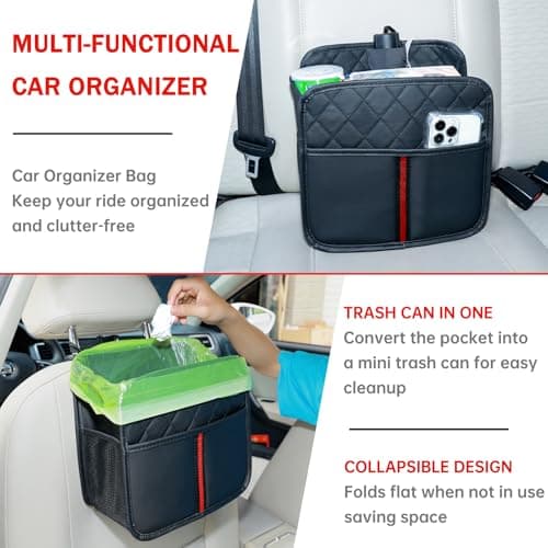 Car Seat Back Organizer with Storage Pockets, 2 Pack Multi Hanging Car Seat Organizer Backseat Car Organizer, Leather Backseat Car Organizer for Kids & Adults with Cup Holders Car Travel Accessories - Thumbnail 6