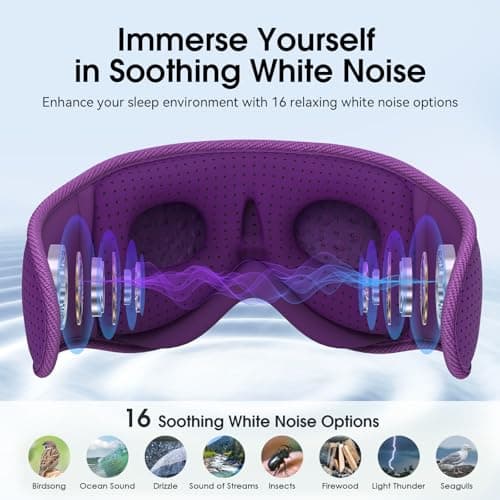 MUSICOZY White Noise Sleep Mask Headphones with 16 Soothing Sounds, Bluetooth Sleep Mask 3D Wireless Music Sleeping Headphones for Side Sleeper - Thumbnail 5