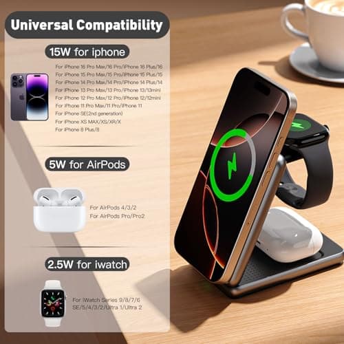 Upgraded 3-in-1 Magnetic Wireless Charger, Foldable Charging Station, Electromagnetic Induction Base,Compatible with MagSafe,Compatible with iPhone 12-17 Series, Apple Watch, and AirPods - Thumbnail 3