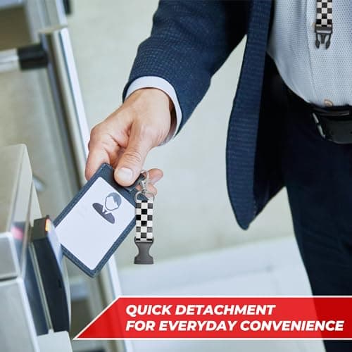 Black and White Checkered Lanyard - 17" x 0.8" Checkered Lanyards for ID Badges with Durable Polyester Strap & Detachable Stainless Steel Clasp - Lightweight Unisex Design Fits Keys, ID Cards & Passes - Thumbnail 6