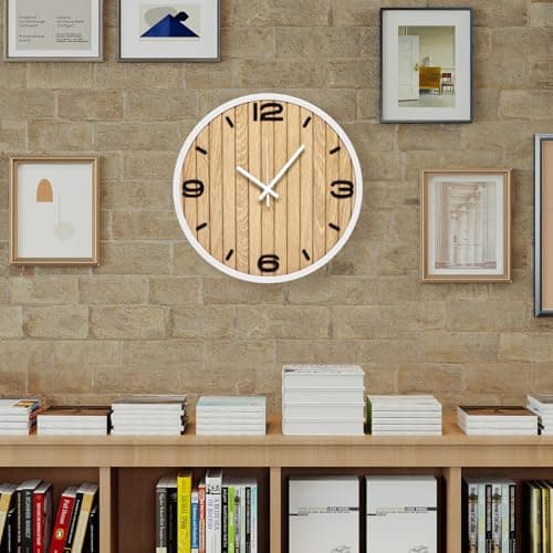 AXAORIRA Round Wall Clock Battery Operated, Modern Wooden Small Analog Clocks 12 Inch Silent Non-Ticking for Home, Office, Apartment, Living Room, Bathroom, Kitchen, Bedroom - Thumbnail 5