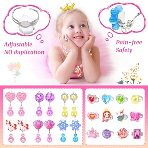 Jewelry Toys-for-Girls,Toddler Girl Toys Age 6-8,Kids Play Jewelry Princess Toy for 3 4 5 6 7 Year Old Girls Dress Up,Unicorn Mermaid Frozen Necklaces Rings Earrings for Christmas Birthday Gifts - Thumbnail 6