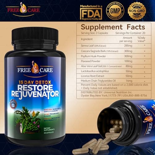FreeCare Colon Cleanse 15+5Day Upgrade,Advanced Gut Cleanse Detox for Women & Men Fast Natural Laxative for Constipation Relief with Cascara Sagrada, Psyllium Husk, Senna Leaf & Probiotics, Non-GMO - Thumbnail 6