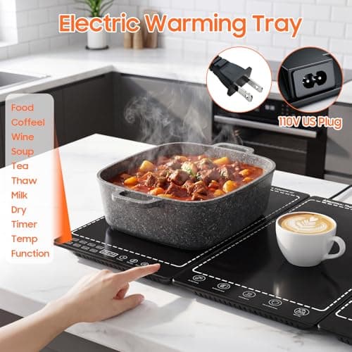 Electric Warming Tray, 3-in-1 Food Warmers for Parties Buffet with 10 Temp Settings and Timer, 25"x15" Glass Surface Warming Mat for Food, Modular Buffet Hot Plates for Catering and Gatherings - Thumbnail 3