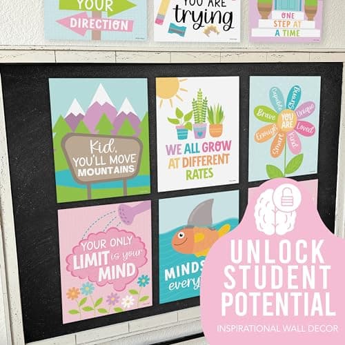 Hadley Designs Motivational Poster for Classroom Decor - 9 Growth Mindset Classroom Posters Elementary, Inspirational Wall Decor Middle School, Teacher Must Haves, Pastel Bulletin Board Decorations - Thumbnail 5