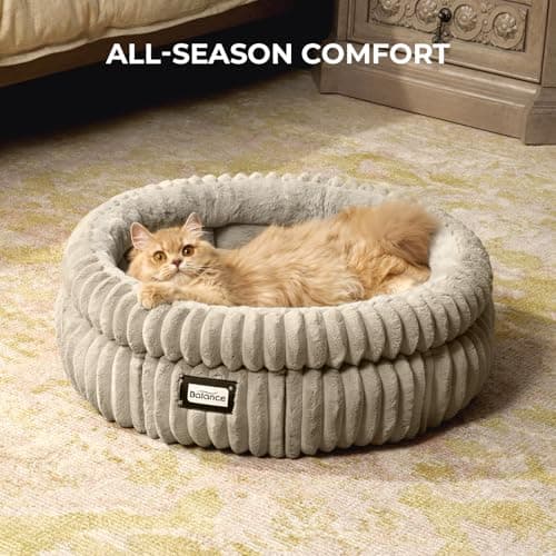 BALANCE Cat Bed Kitten Bed, Washable Round Cat Beds for Indoor Cats,Super Soft Plush Faux Fur Pet Bed for Puppy and Kitten with Anti-Slip Bottom - Thumbnail 4