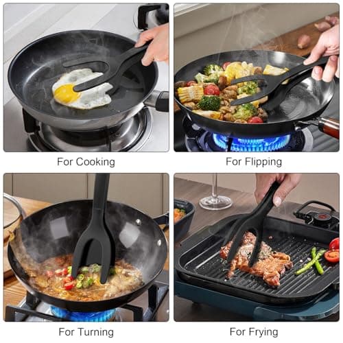 Silicone Spatulas, High Heat Resistant BPA Free Cooking Tongs, Silicone Kitchen Utensils, Spatula Tong, Egg Flipper Spatula for Non Stick Frying Pan, Ideal Cookware for Fish, Eggs, Pancakes - Thumbnail 3