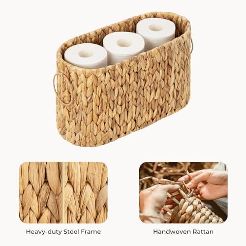 StorageWorks Toilet Paper Storage, Toilet Paper Storage Holder for 6 Regular Rolls, Wicker Basket for Bathroom, Natural Water Hyacinth - Thumbnail 3