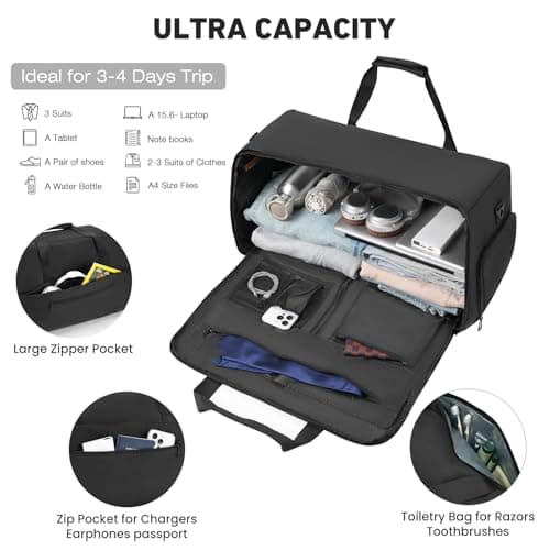 RJEU Garment Duffle Bag for Men,Convertible Garment Bags for Travel,Suit Carry-on Travel Bag Expandable with Shoes Compartment for Business Trip,Weekend(Black) - Thumbnail 4