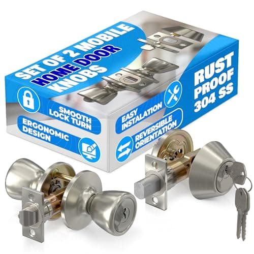 Set of 2 Mobile Home Door Knobs – Includes Keyed Entry Lock & Interior Knob, Rust-Proof 304 Stainless Steel, Copper & Iron Alloy, Mobile Home Exterior Door Knobs – Smooth-Turn Lock & Easy Installation - Image 1