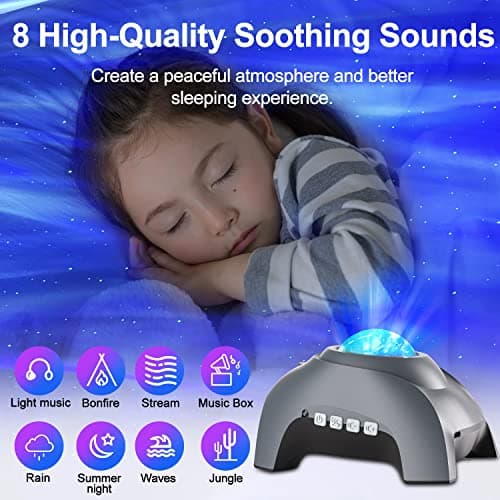 CIMELR Star Projector, Northern Galaxy Aurora Lights Projector with 33 Light Effects Bluetooth Speaker & White Noise, Remote Control Night Light for Bedroom, Room Decor, Gift for Kids Adults (Grey) - Thumbnail 3