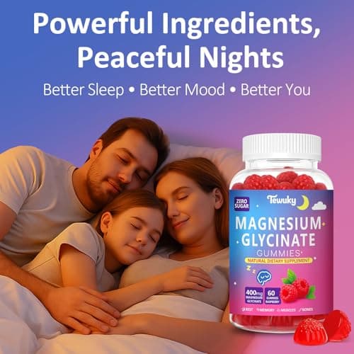 Magnesium Glycinate Gummies 400mg - Sugar Free Vegan Gummies for Adults & Kids with Vitamin D3, B6, C, CoQ10, Collagen, Zinc - Sleep, Muscle, Bone & Memory Support - 60 Raspberry Chewables - Thumbnail 5
