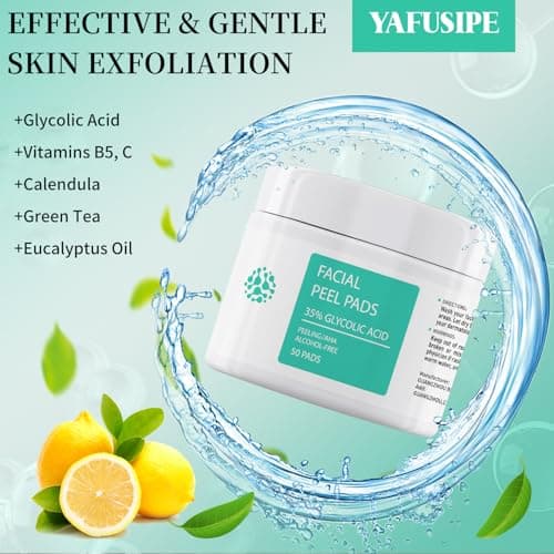 YAFUSIPE Glycolic Acid 35% Toner Pads AHA Facial Resurfacing Exfoliate Salicylic Acid Exfoliating Face Wipes Chemical Peel Exfoliant Peeling Glycolic Peel Pad for Wrinkles Acne Blemish 50 Pads - Thumbnail 3