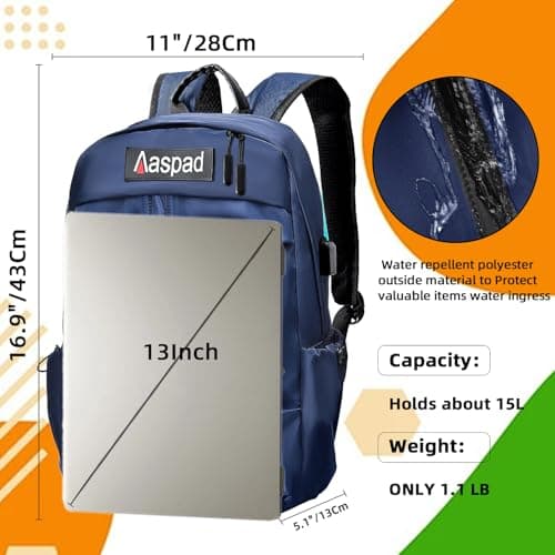 Aaspad Laptop Backpack for Men and Women Lightweight Daypack Slim Sturdy Business Offices Knapsack Daily Commute Necessities (Dark Blue) - Thumbnail 4