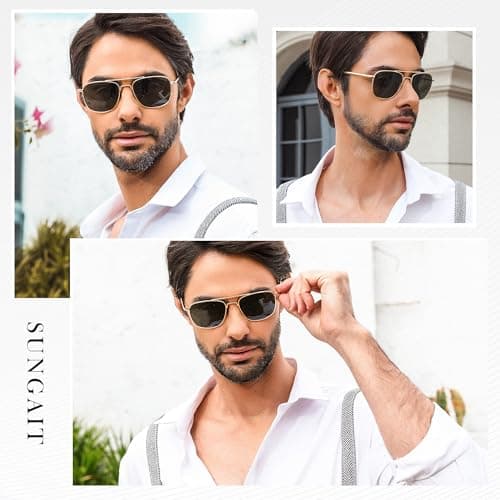 SUNGAIT Real Glass Lens Sunglasses for Men and Women: Military Style Pilot Aviator HD Shades with Upgraded Spring Hinge Bayonet Temples - Thumbnail 5