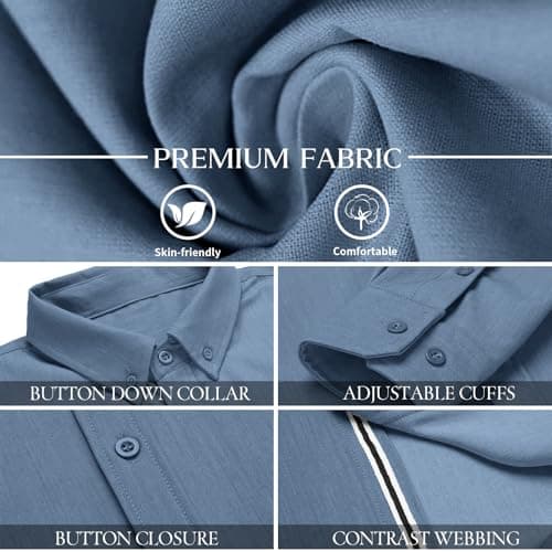 Men’s Casual Untucked Button Down Shirt Long Sleeve Stylish Business Casual Dress Shirts for Men - Thumbnail 6