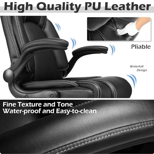 OUTFINE Flip-up Arms Office Chair 300lbs Executive Chair Swivel Office Chair with hydrolysis-Resistant Leather Spring Cushion Thick Padding and Ergonomic Design (Black, Flip Arm Medium) - Thumbnail 4