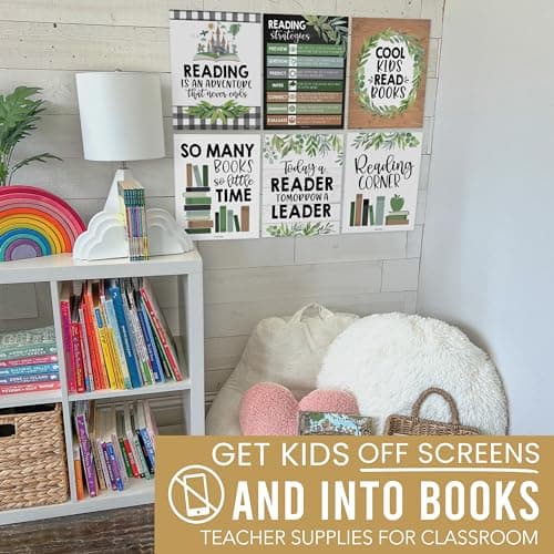 Hadley Designs Reading Posters for Classroom Elementary and Library Decor - 6 Reading Corner Decor for Classroom Decorations, Reading Strategies Library Posters, Farmhouse Bulletin Board Decorations - Thumbnail 2