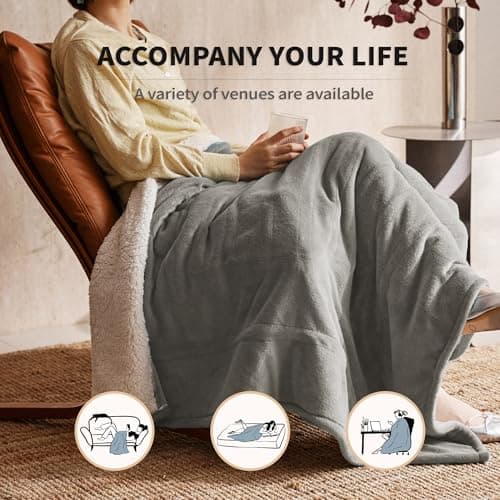 JET'S HOME Heated Blanket 50"x60" - ETL&FCC Certified Flannel Electric Blanket Machine Washable Heating Throw with 5 Heating Levels 3 Hours Auto-Off Overheating Protection (Grey) - Thumbnail 5