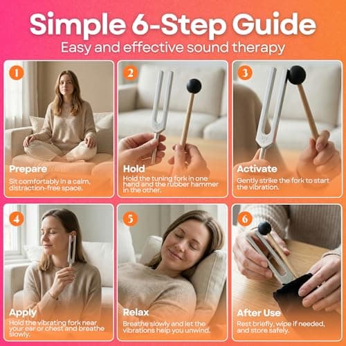 Tuning Forks for Healing Set – 128Hz, 256Hz & 512Hz Weighted Tuning Fork Kit with Rubber Mallet, Sound Healing Therapy Tools for Chakra Balancing, Meditation, Yoga & Stress Relief - Thumbnail 6