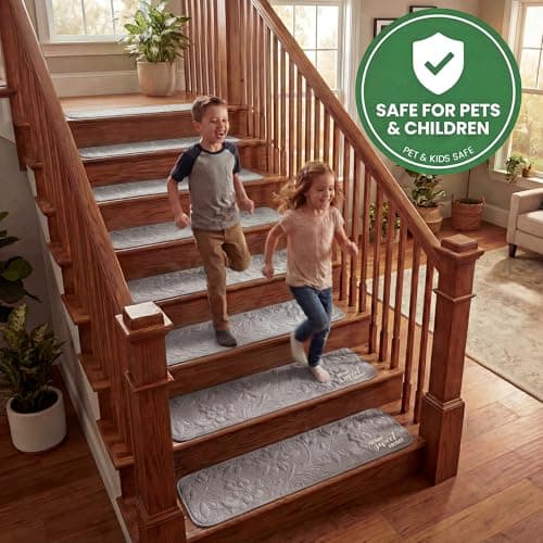 Non Slip Stair Treads for Wooden Steps 8x30 – Thick Cushioned Carpet Stair Mats with Silicone Grip Backing, Quiet & Comfortable Stair Pads for Dogs, Kids & Elderly (Gray, 15 Pack) - Thumbnail 5