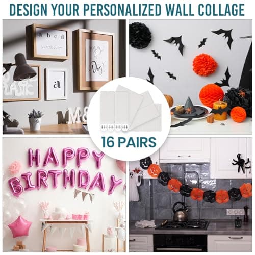 TAILI Picture Hanging Strips Heavy Duty, Extra Large 16 Pairs (32 Strips) Frame Hangers for Walls, Pictures Kit Without Nail, Damage Free Adhesive Poster Decor, Art, Mirror - Thumbnail 4