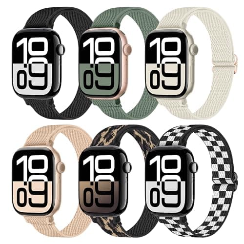 6 Pack Slim Stretchy Bands Compatible with Apple Watch Band 40mm 41mm 42mm 38mm 44mm 45mm 46mm 49mm Women Men, Soft Fashion Nylon Braided Elastic Strap for iWatch Series 11 10 SE 9 8 7 6 5 4 3 2 1 Ultra 2 (6p01, 38MM/40MM/41MM/42MM(Series 11 10)) - Image 1